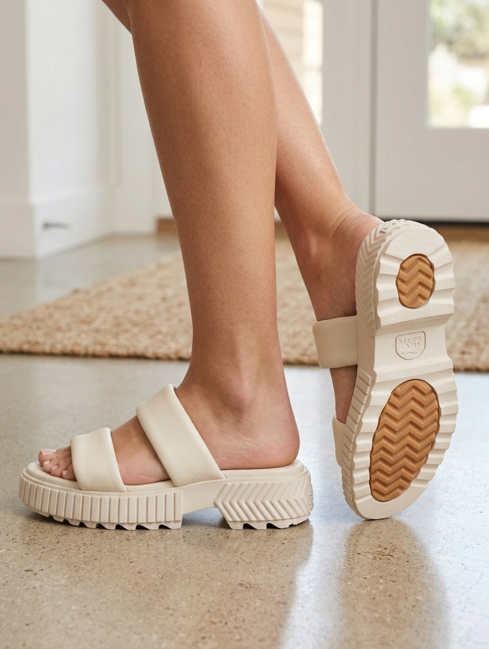 Sorel Ona Streetworks Slide Mid Cream Platform Sandals 8.5